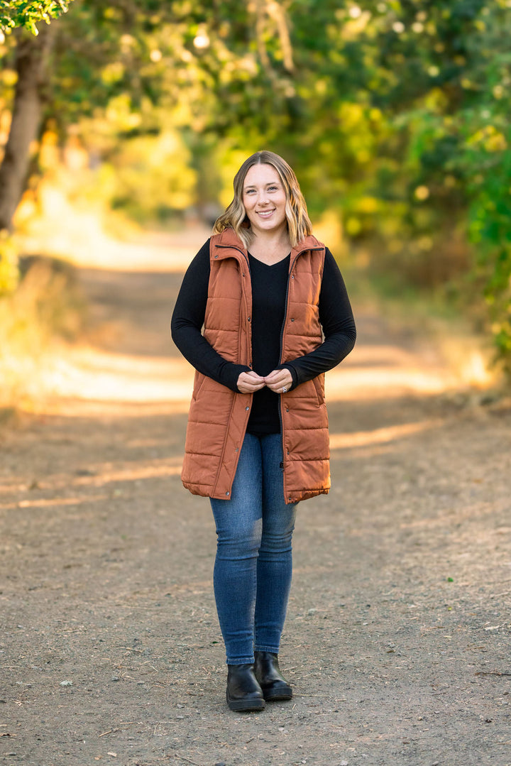 IN STOCK Harlow Long Vest - Cinnamon