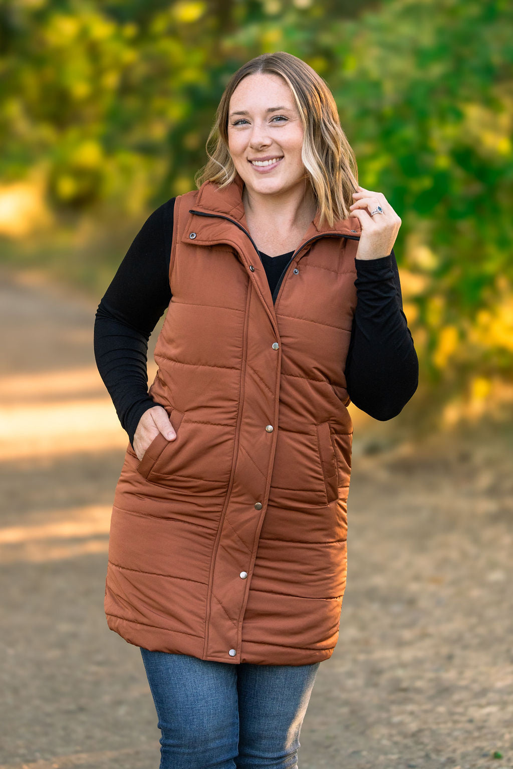 IN STOCK Harlow Long Vest - Cinnamon