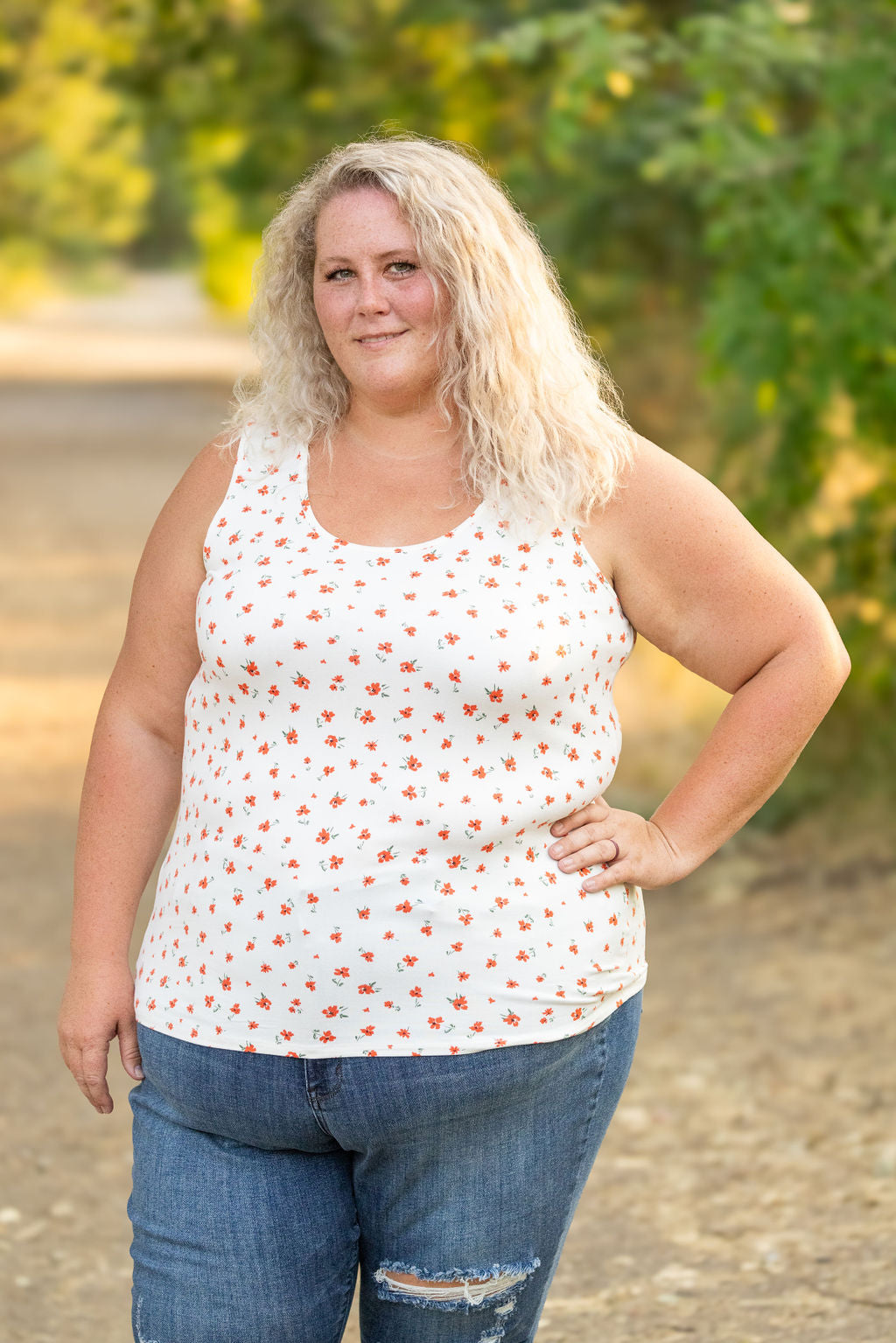 IN STOCK Luxe Crew Tank - Micro Ivory Floral | Women's Tank Top FINAL SALE