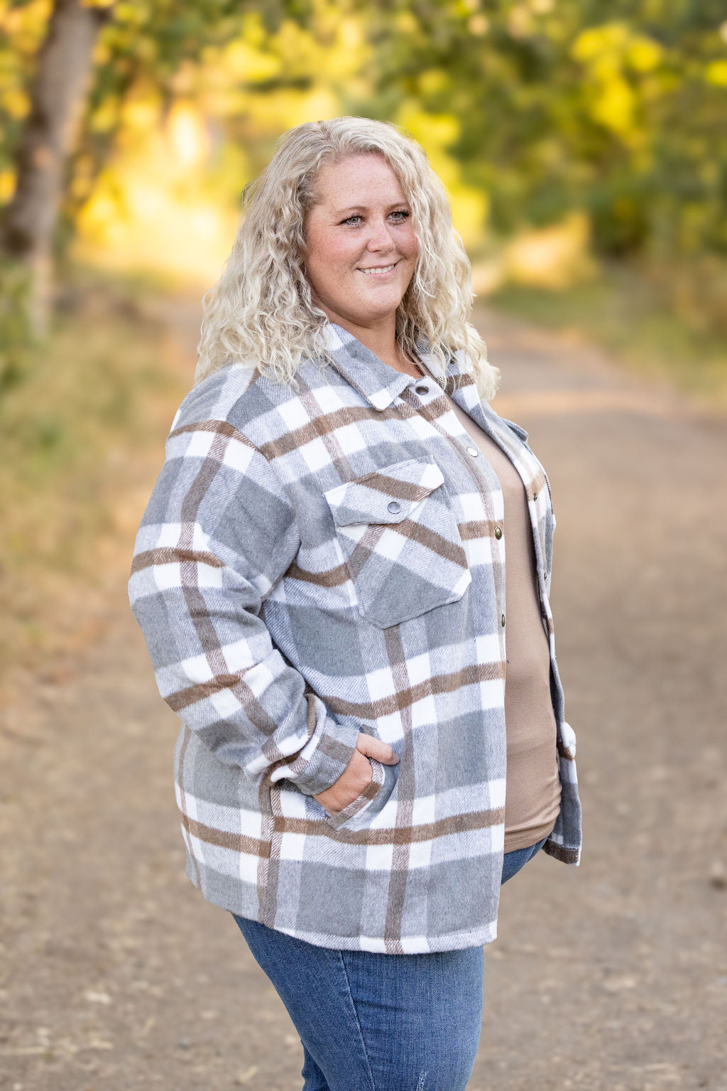 IN STOCK Norah Plaid Shacket - Grey and Tan | Women's Shacket FINAL SALE