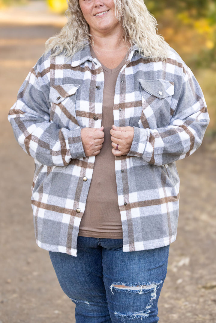 IN STOCK Norah Plaid Shacket - Grey and Tan | Women's Shacket FINAL SALE