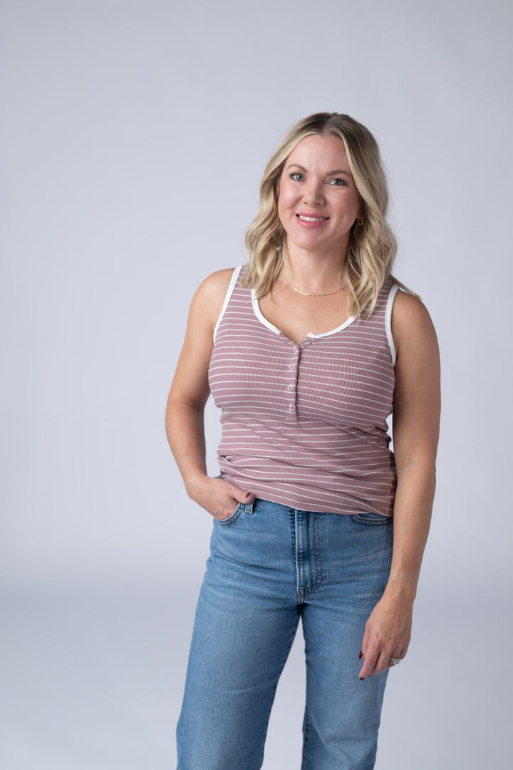 IN STOCK Shiloh Button Snap Tank - Dusty Rose