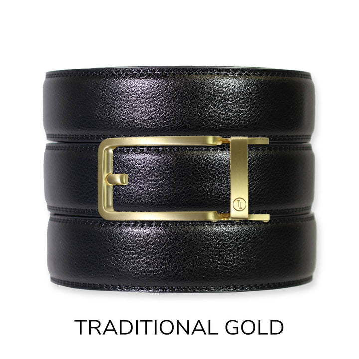 Black Leather Ratchet Belt & Buckle Set