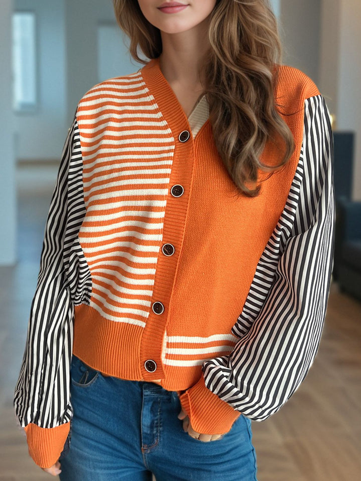 Striped Button Down Long Sleeve Cardigan