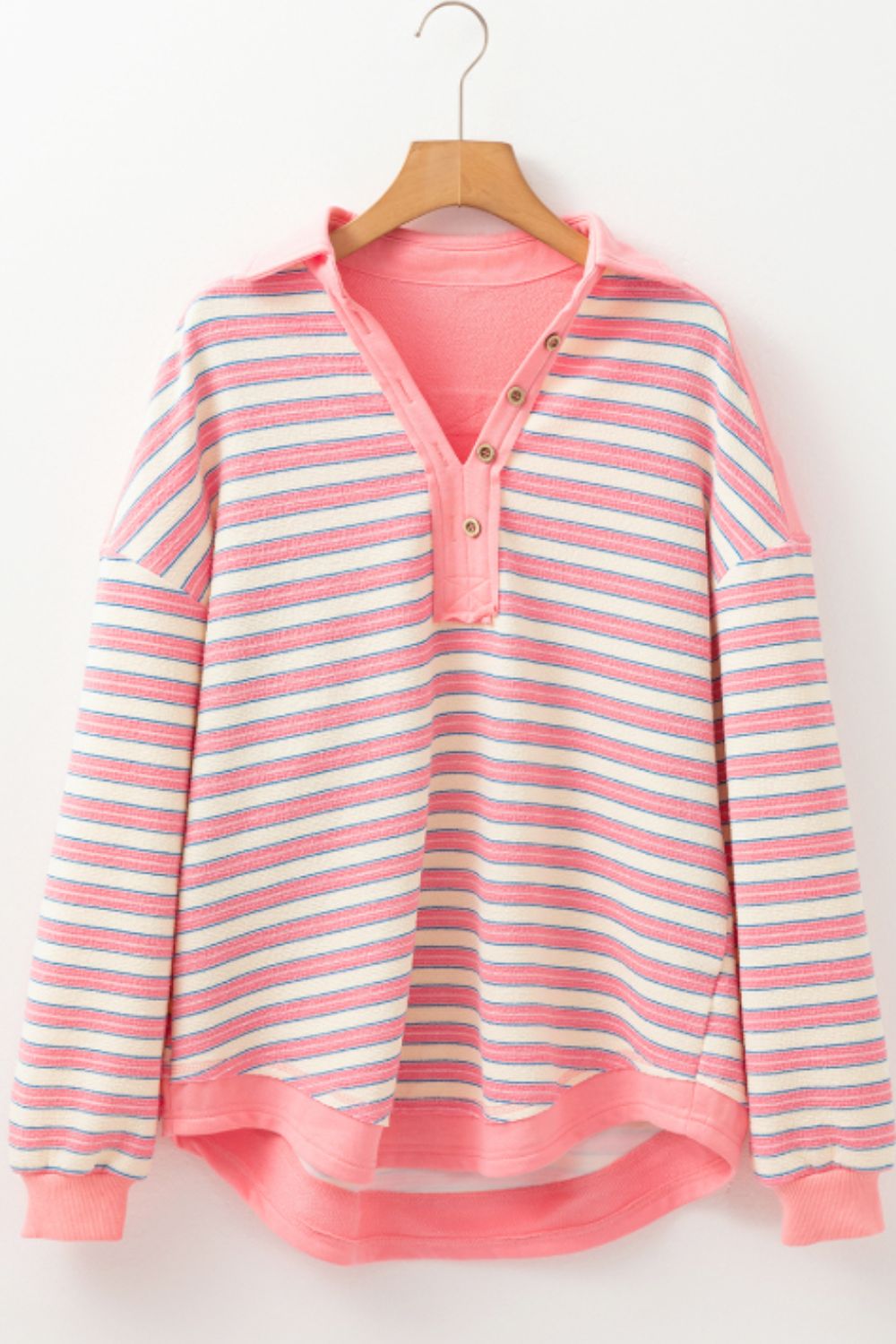 Striped Johnny Collar Long Sleeve Sweatshirt