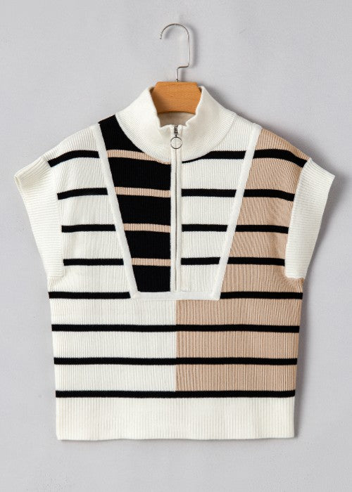 Striped Half Zip Sweater Vest