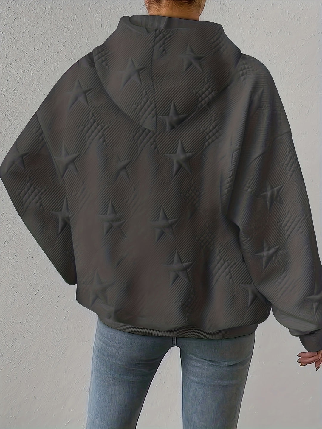 Plus Size Star Texture Long Sleeve Drawstring Hoodie