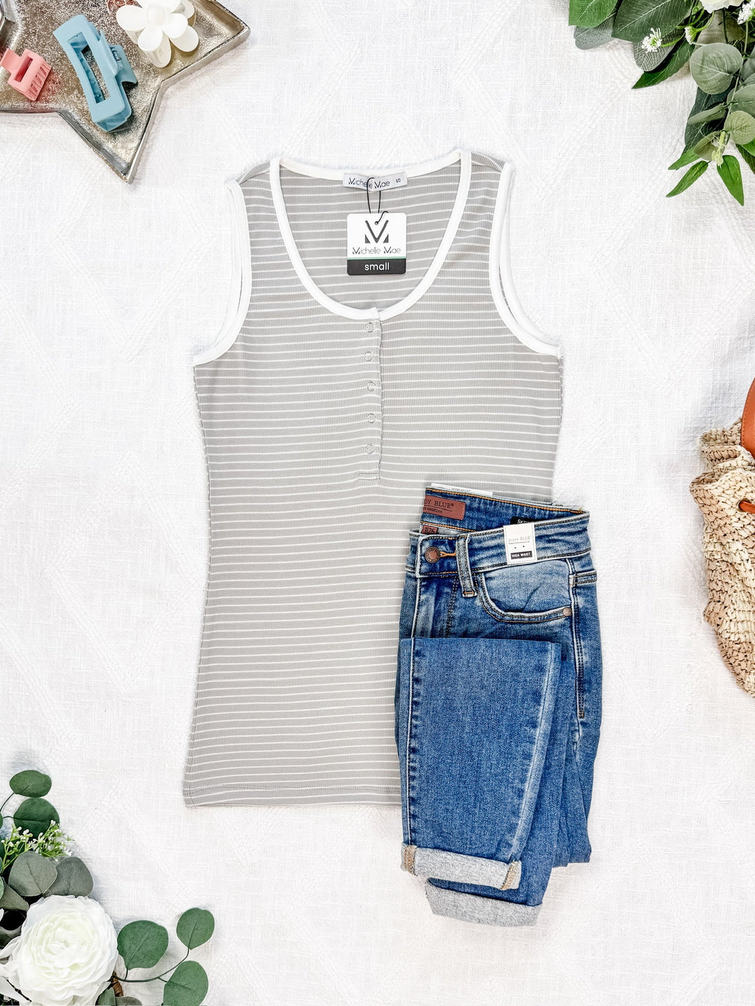 IN STOCK Shiloh Button Snap Tank - Grey FINAL SALE