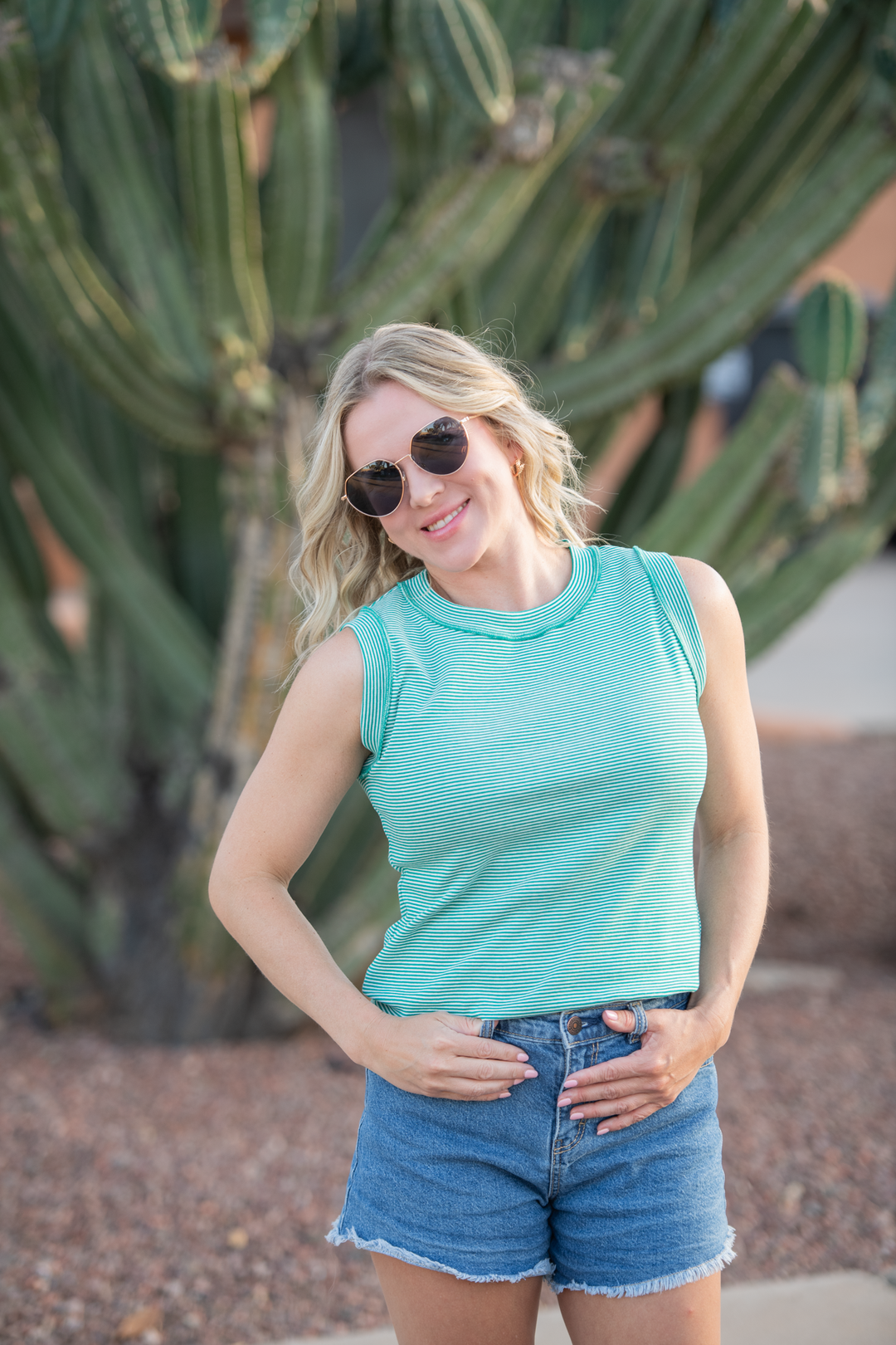 IN STOCK Morgan Micro Striped Tank - Jade
