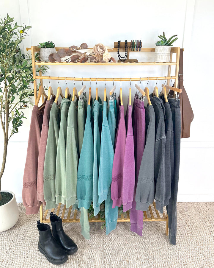 IN STOCK Lace Accent Vintage Wash Pullover - Teal