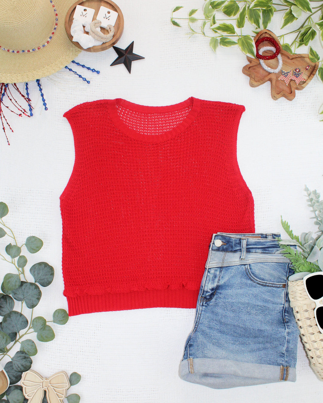 IN STOCK Amaya Open Knit Top - Red FINAL SALE