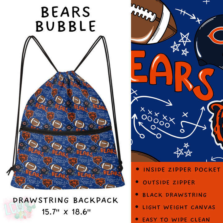 Batch #420 - End Zone Gear - Closes 9/26 - ETA mid Nov - Bears Bubble Drawstring Backpack
