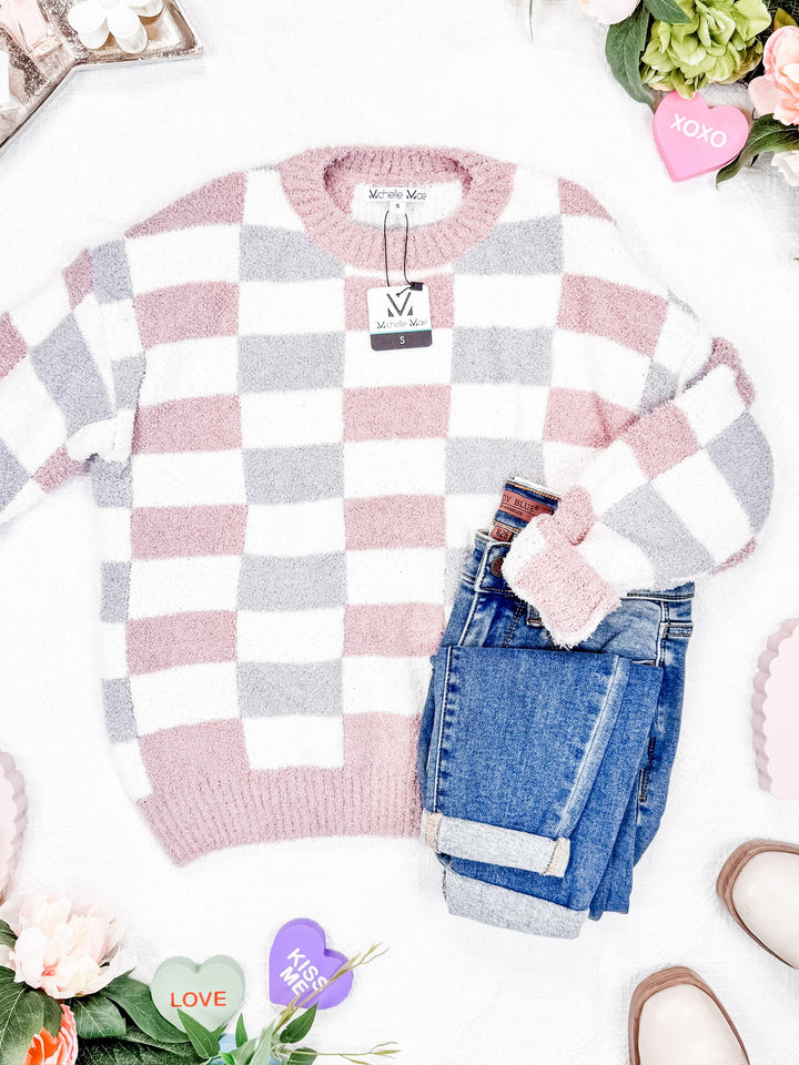 IN STOCK Checkered Sweater - Grey and Pink