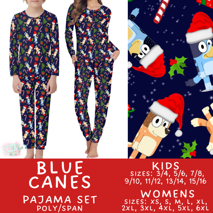 Batch #431 - Character Christmas Pajamas - Closes 10/16 - ETA late Nov - Blue Canes Women's & Kid's Pajama Set