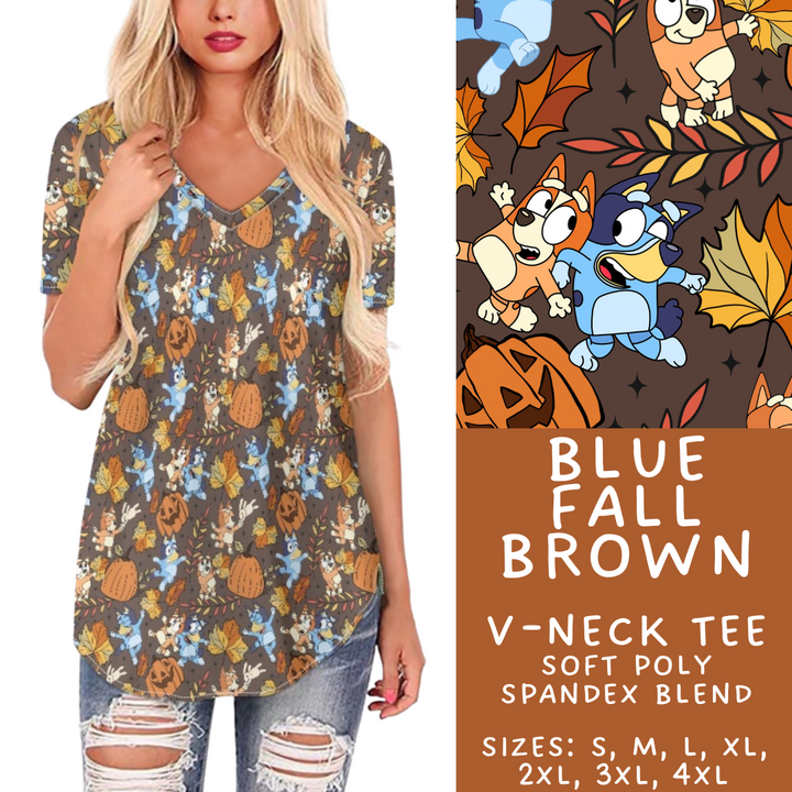 Batch #409 - Character Fall 2 - Closes 9/8 - ETA late October - Blue Fall Brown V-Neck Tee