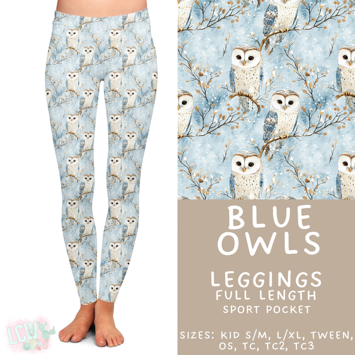 Batch #439 - Winter Watercolor 2 - Closes 10/30 - ETA mid Dec - Blue Owls Full Length Leggings