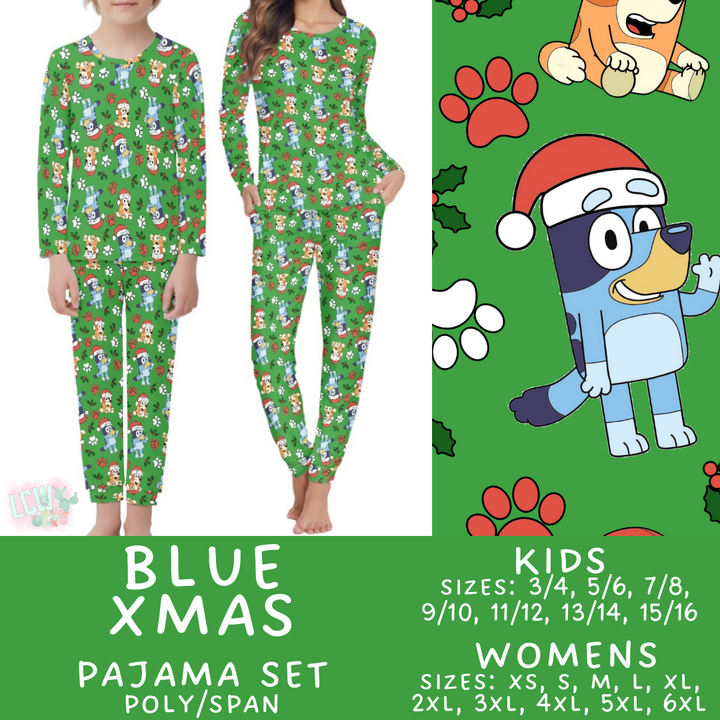 Batch #412 - Christmas Family Pajamas 2 - Closes 9/12 - ETA late October - Blue Xmas Women's & Kid's Pajama Set