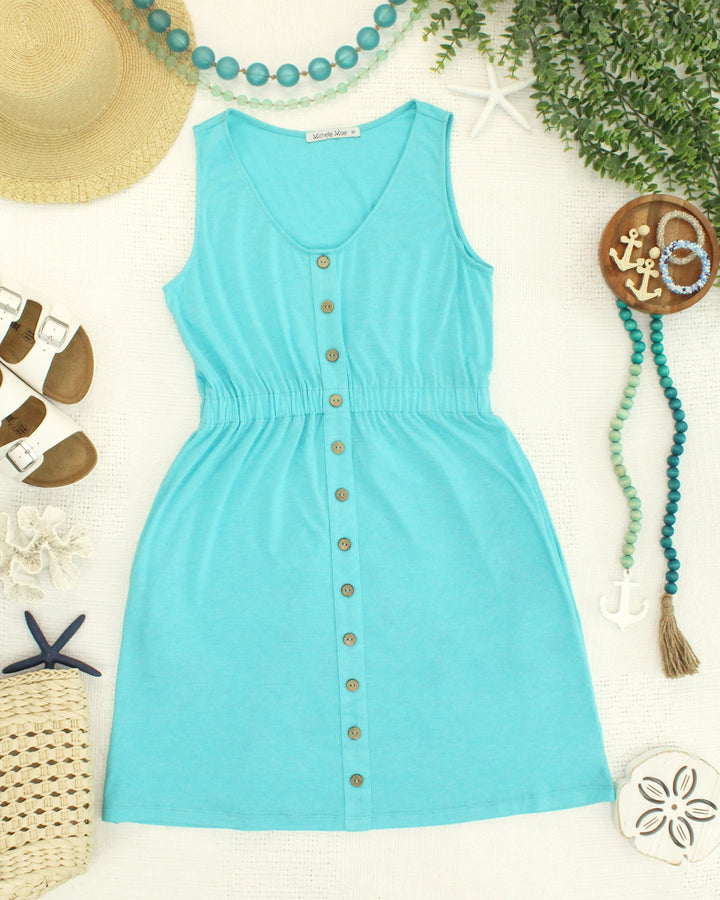 IN STOCK Beverly Button Dress - Aqua