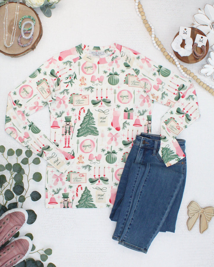 IN STOCK Blair Long Sleeve Top - Pink Pine Noel