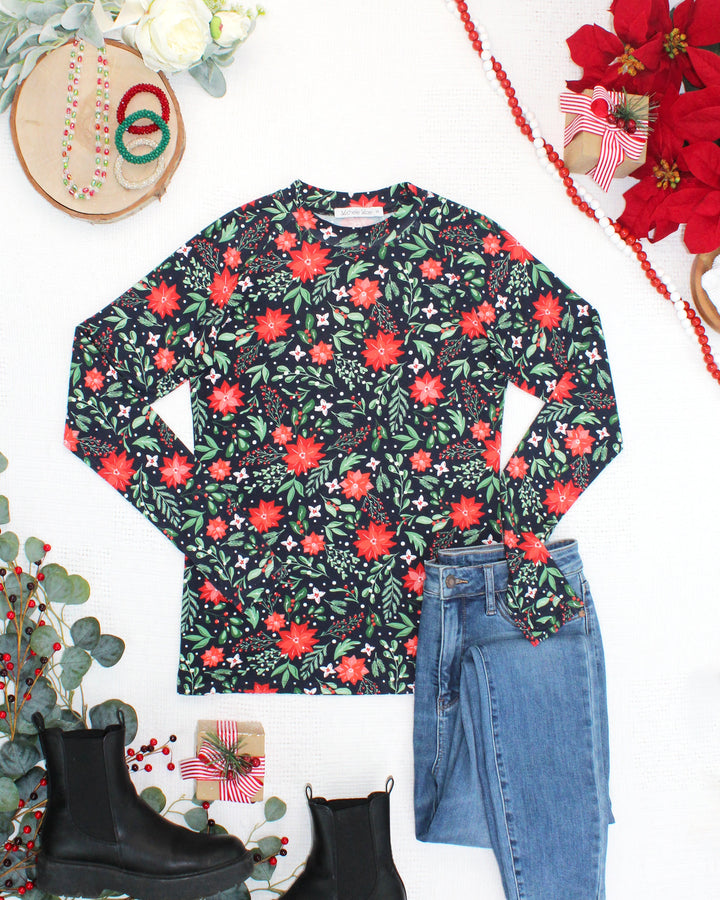 IN STOCK Blair Long Sleeve Top - Poinsettia Nights