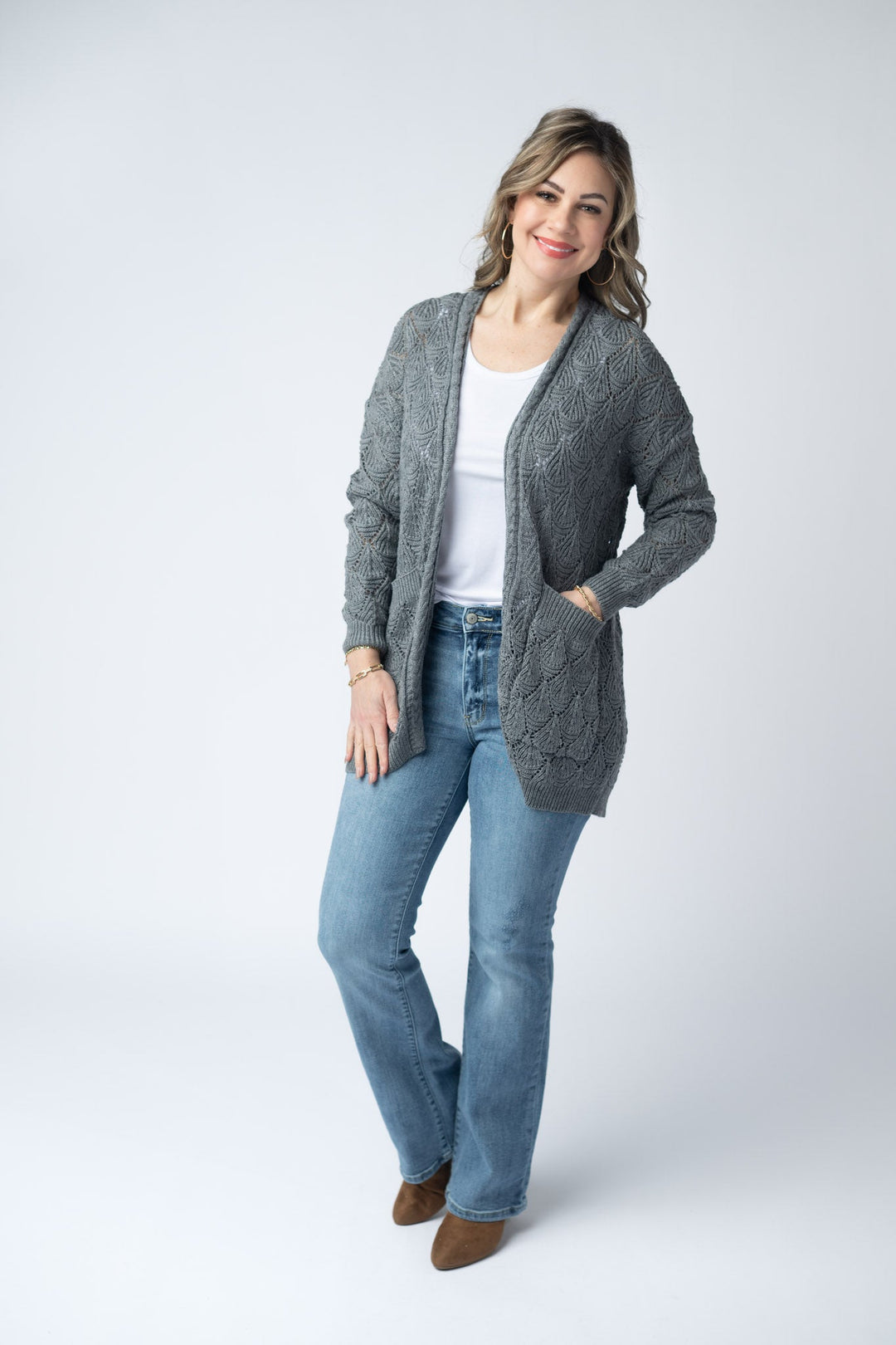 IN STOCK Open Knit Cardigan - Grey