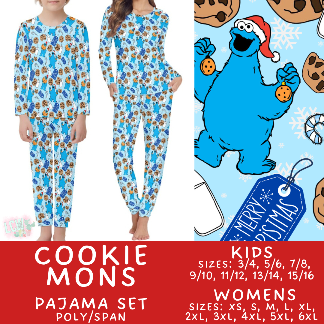 Batch #431 - Character Christmas Pajamas - Closes 10/16 - ETA late Nov - Cookie Mons Women's & Kid's Pajama Set