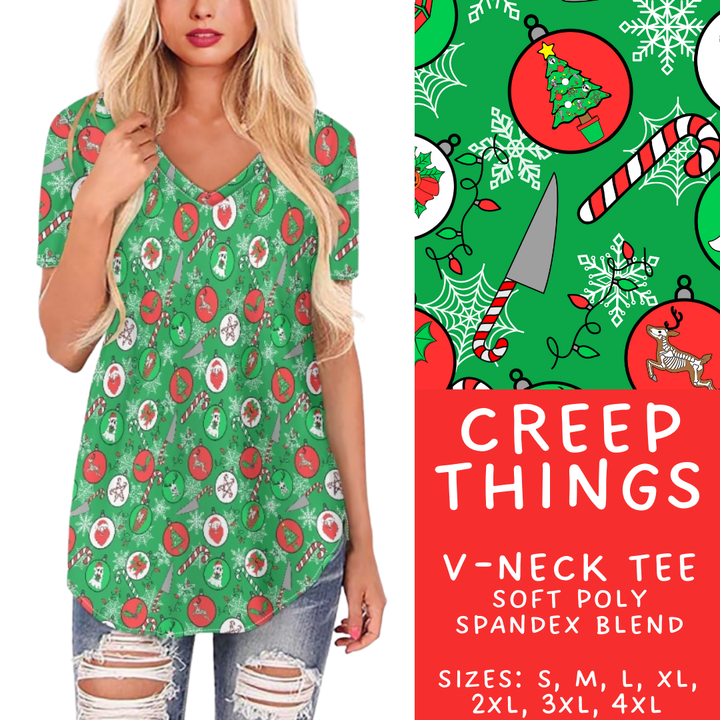 Batch #413 - Merry Creepmas 2 - Closes 9/15 - ETA early November - Creep Things V-Neck Tee