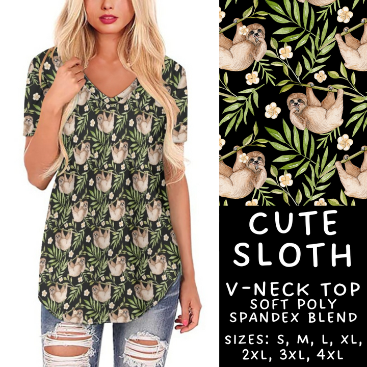 Batch #277 - December Request Run - Closes 1/27 - ETA late March - Cute Sloth V-Neck Tee