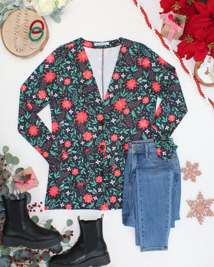 IN STOCK Cori Cardigan - Poinsettia Nights