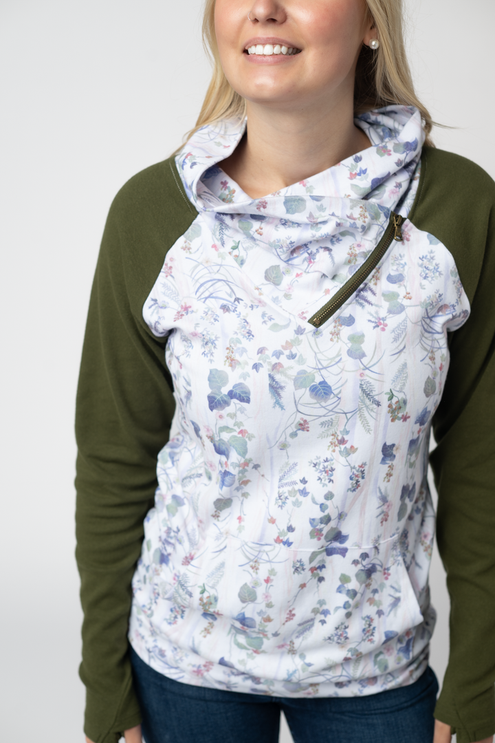 IN STOCK Classic Zoey ZipCowl Sweatshirt - Olive Meadow and Olive