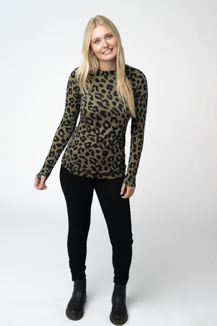 IN STOCK Blair Long Sleeve Top - Olive Animal Print