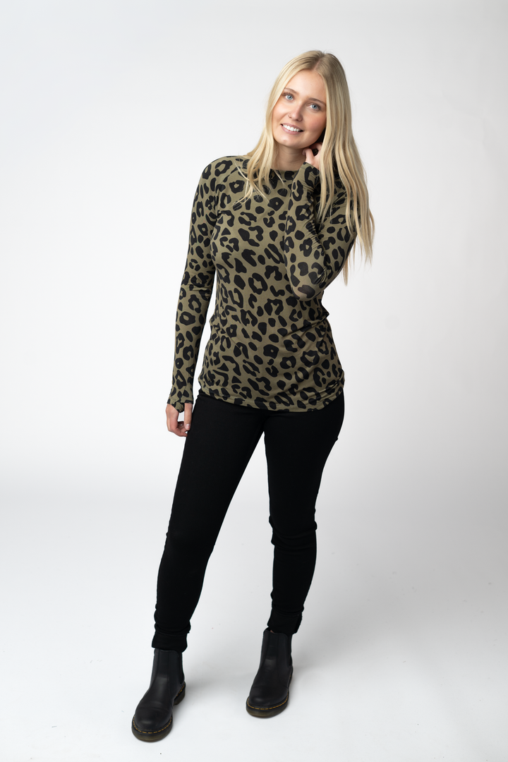 IN STOCK Blair Long Sleeve Top - Olive Animal Print