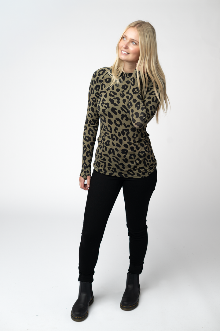 IN STOCK Blair Long Sleeve Top - Olive Animal Print