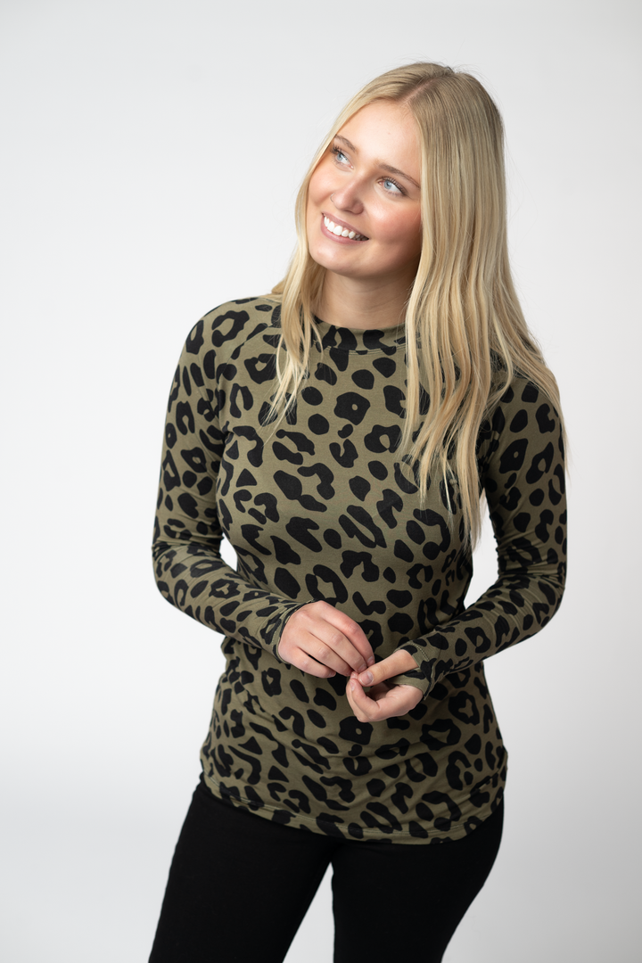 IN STOCK Blair Long Sleeve Top - Olive Animal Print