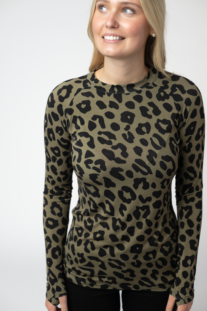 IN STOCK Blair Long Sleeve Top - Olive Animal Print