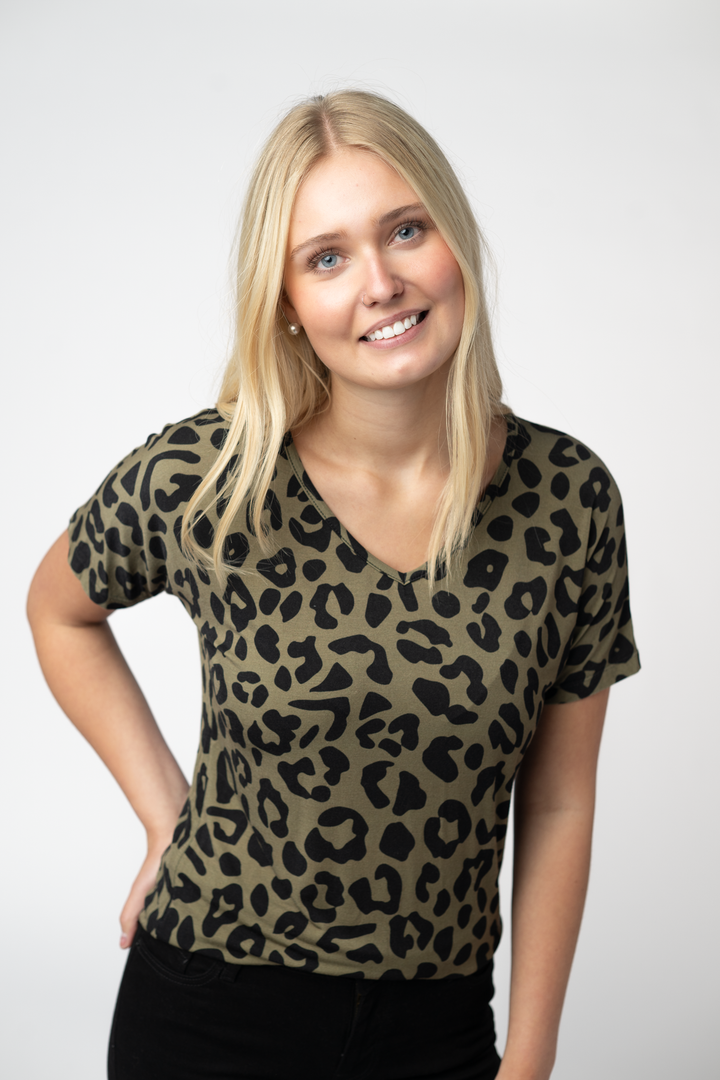 IN STOCK Chloe Cozy Top - Olive Animal Print