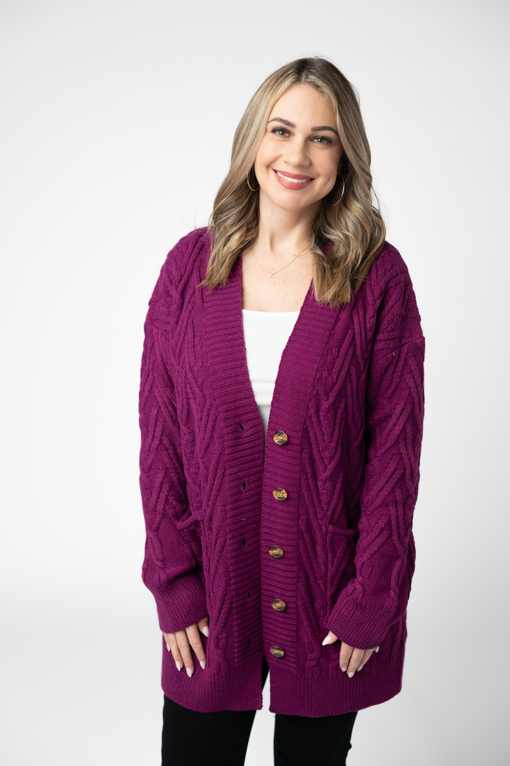IN STOCK Brooks Button Sweater Cardigan - Magenta