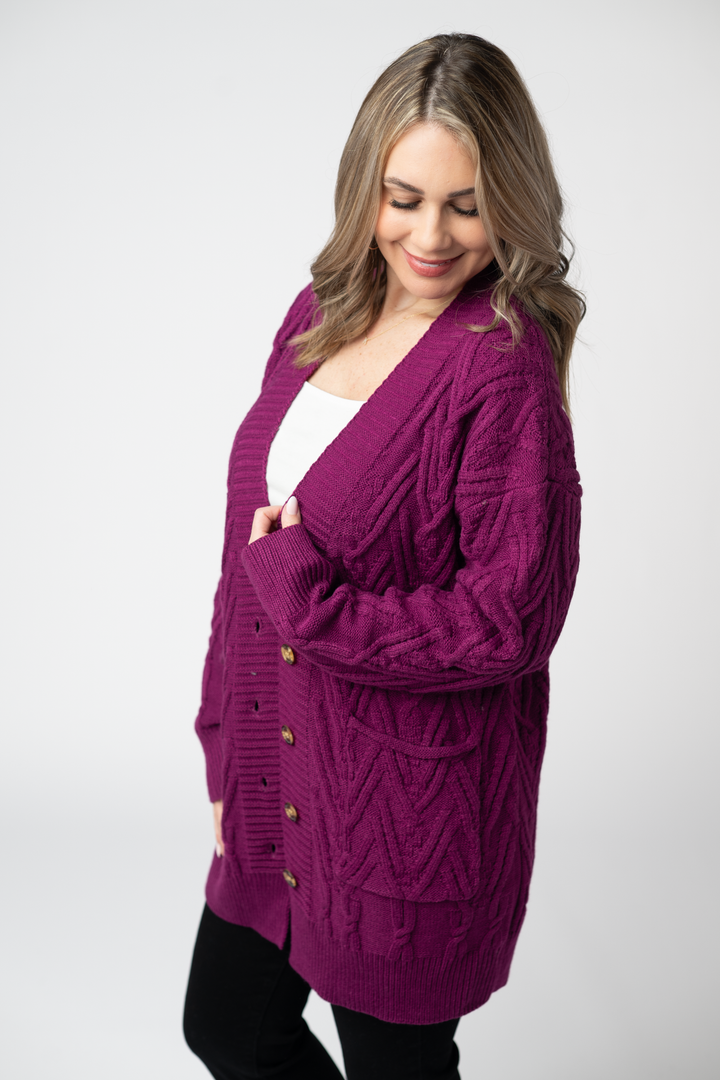 IN STOCK Brooks Button Sweater Cardigan - Magenta