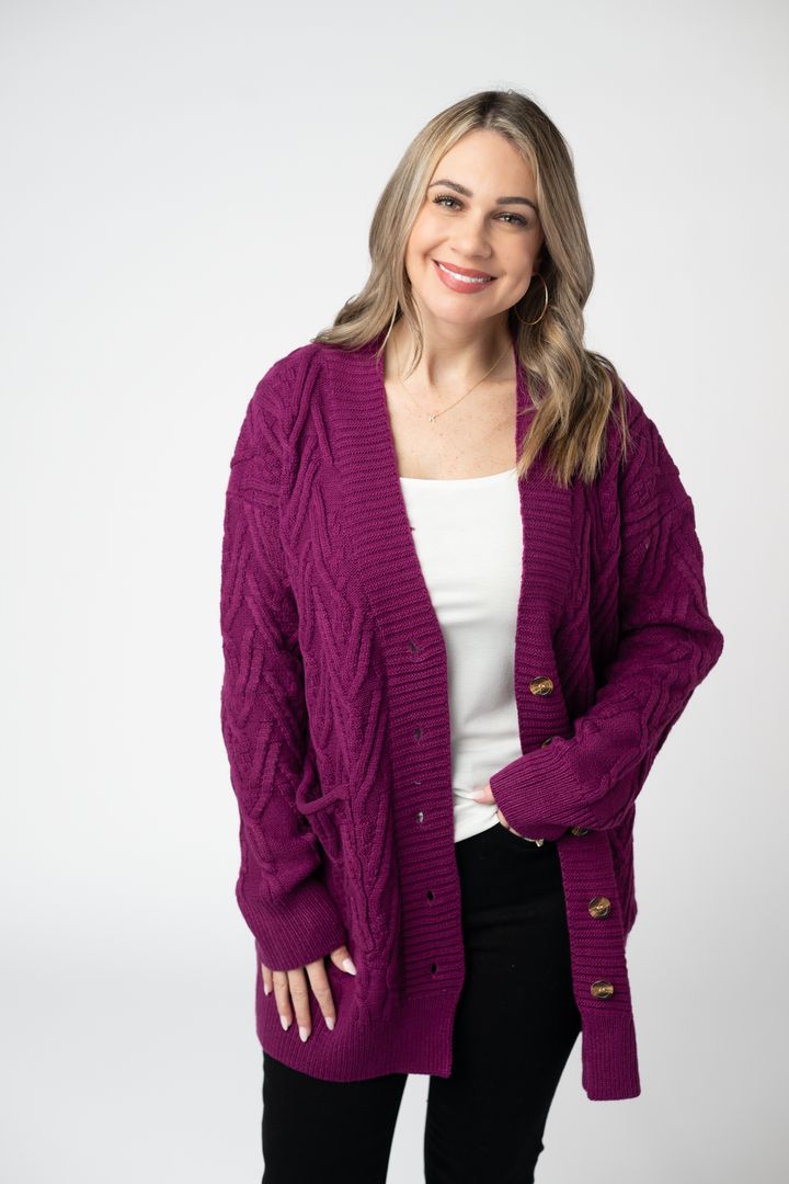 IN STOCK Brooks Button Sweater Cardigan - Magenta