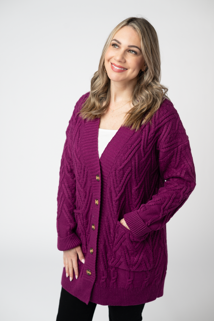 IN STOCK Brooks Button Sweater Cardigan - Magenta