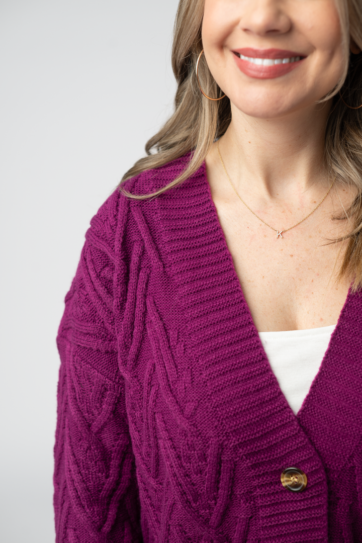 IN STOCK Brooks Button Sweater Cardigan - Magenta