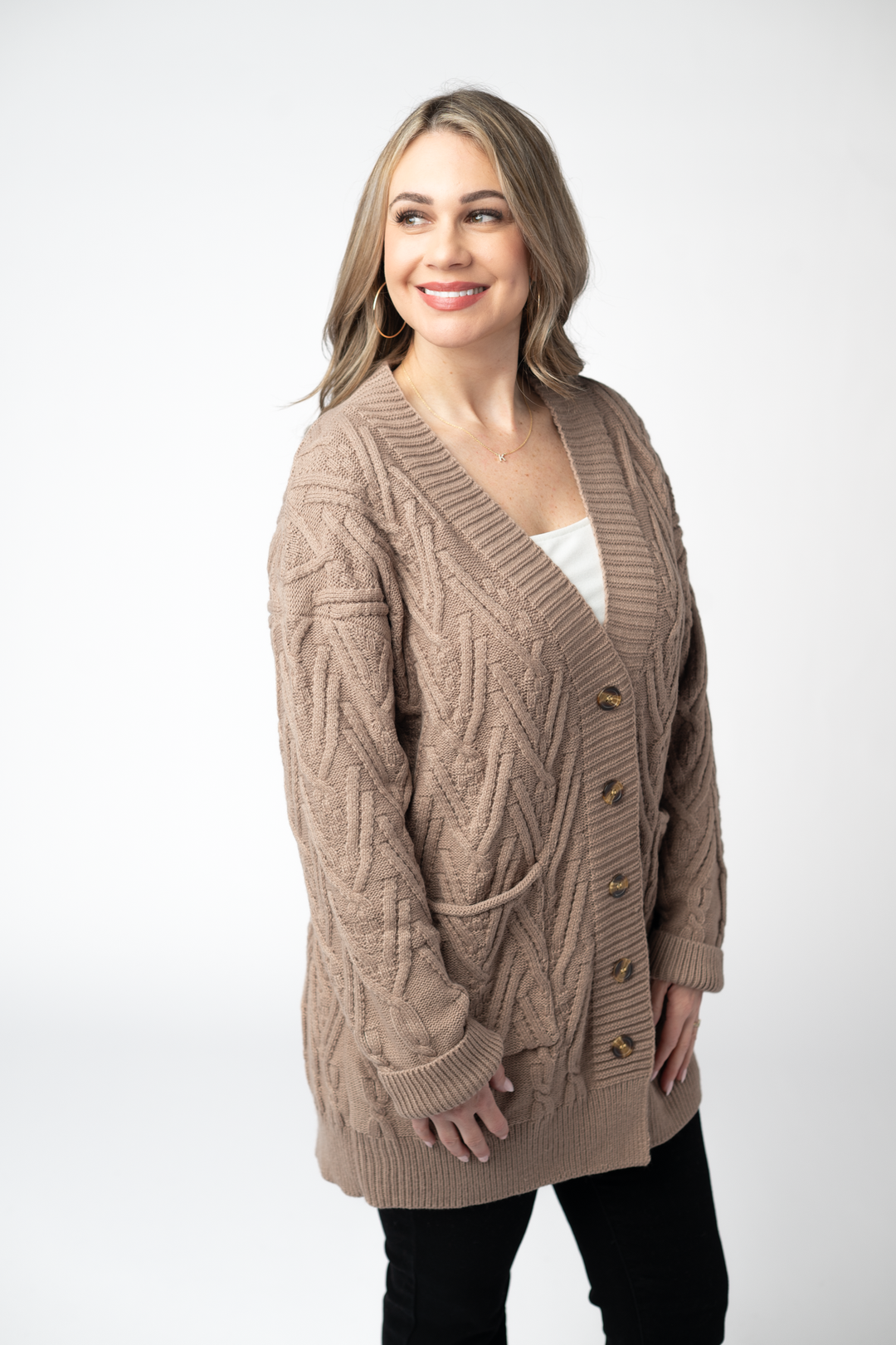 IN STOCK Brooks Button Sweater Cardigan - Mocha
