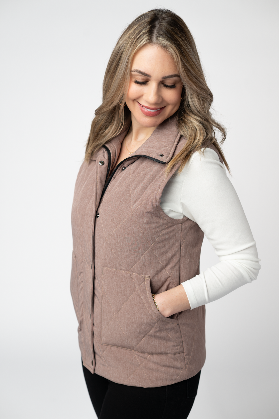 IN STOCK Remy Zip Up Vest - Chestnut