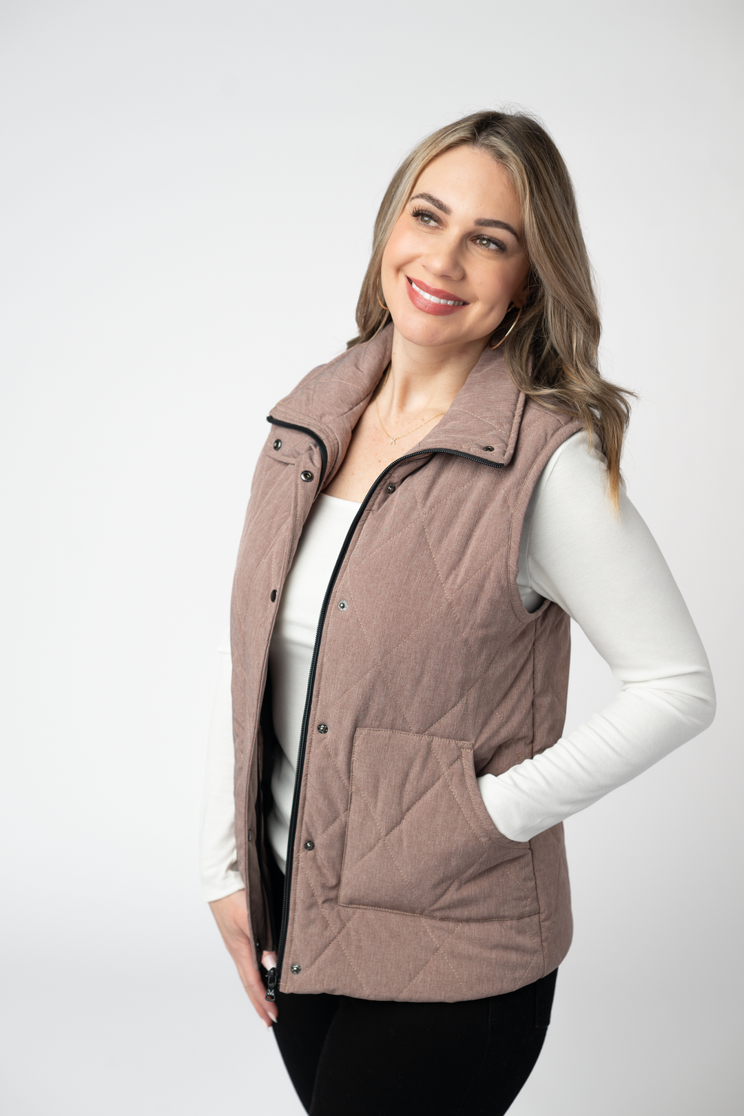 IN STOCK Remy Zip Up Vest - Chestnut