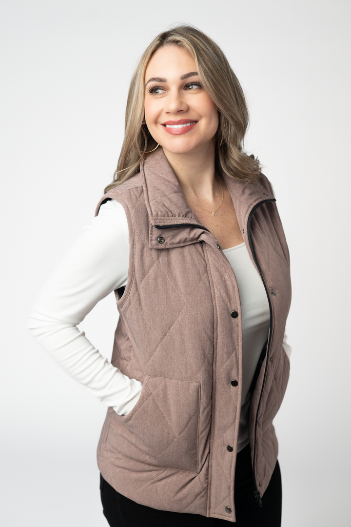 IN STOCK Remy Zip Up Vest - Chestnut