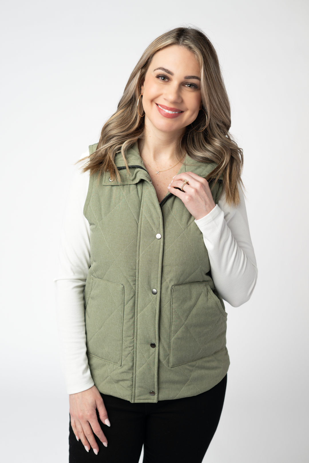 IN STOCK Remy Zip Up Vest - Dark Sage