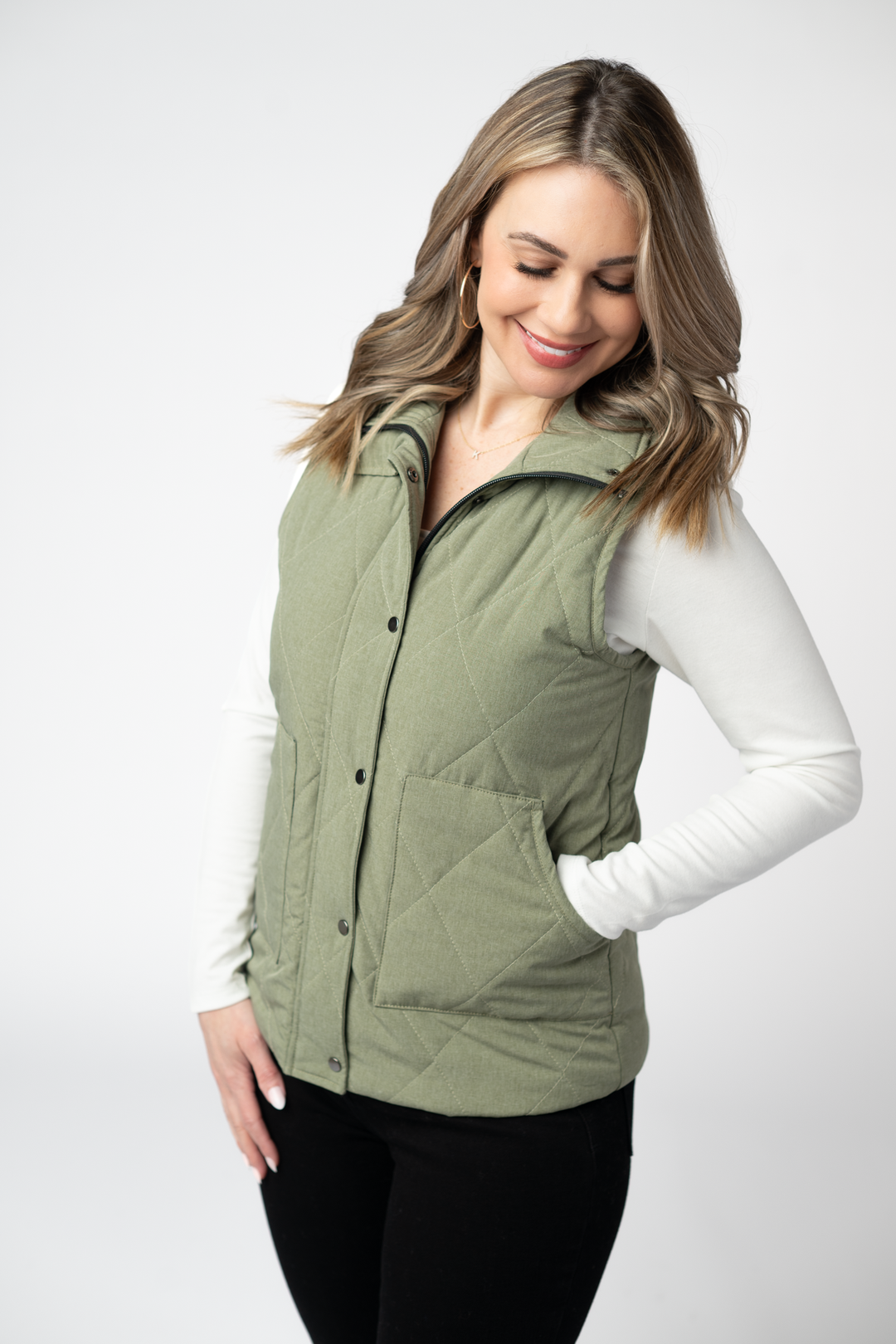 IN STOCK Remy Zip Up Vest - Dark Sage