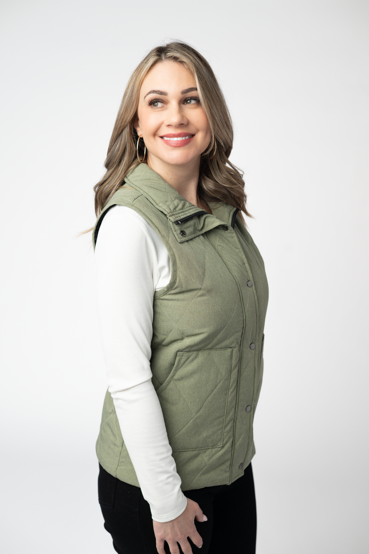 IN STOCK Remy Zip Up Vest - Dark Sage