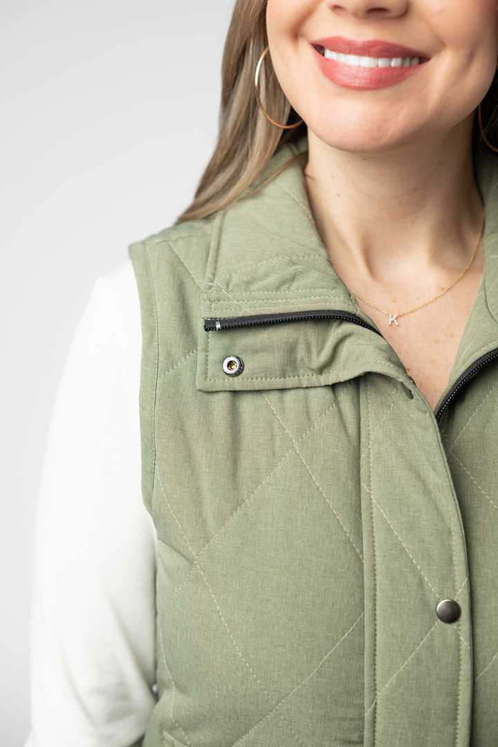 IN STOCK Remy Zip Up Vest - Dark Sage