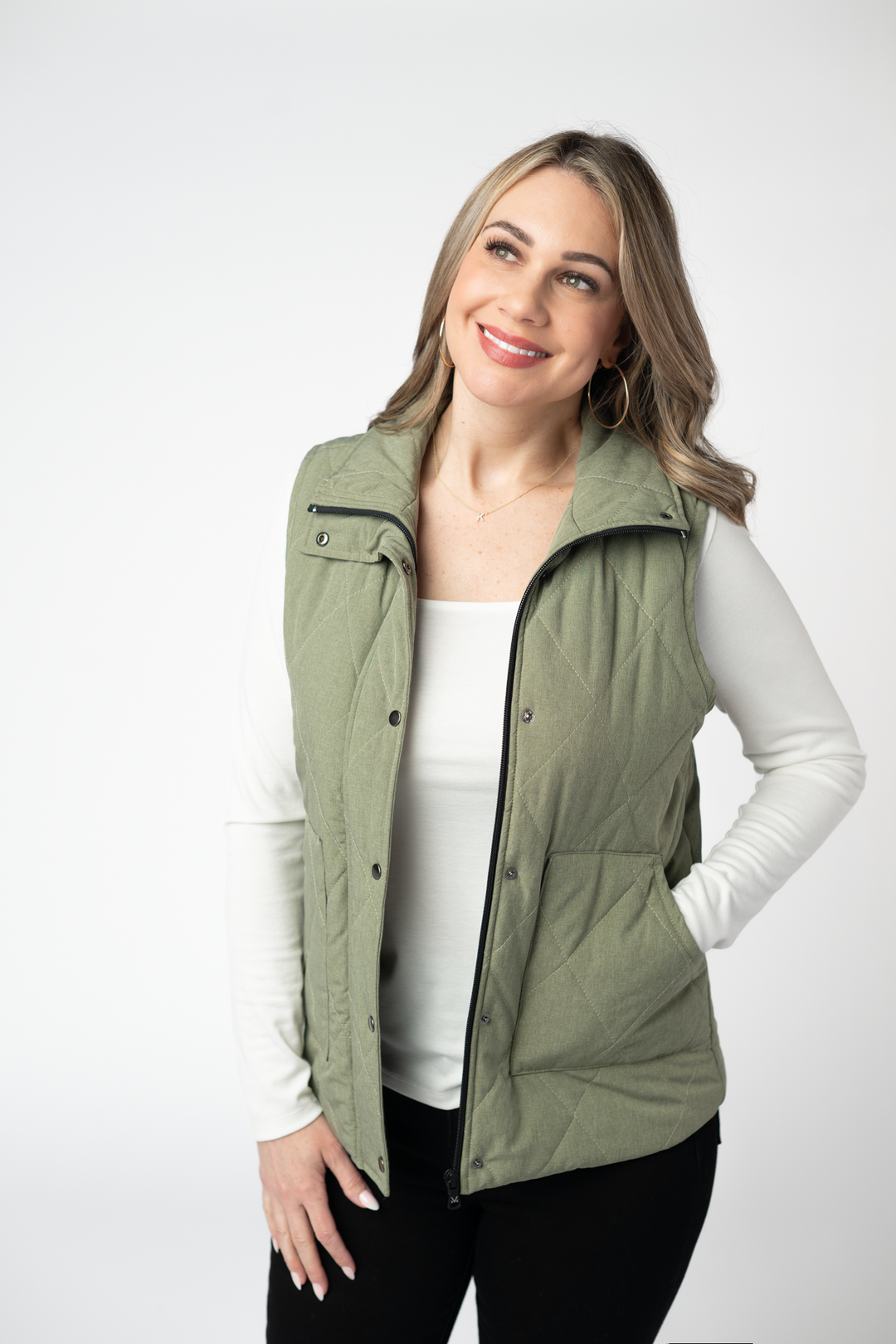 IN STOCK Remy Zip Up Vest - Dark Sage